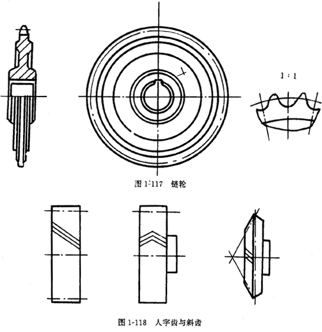 鏈輪的畫法、齒輪、蝸輪、蝸杆齧合畫法