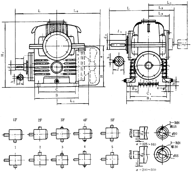 蝸輪減速器外形、安裝尺寸