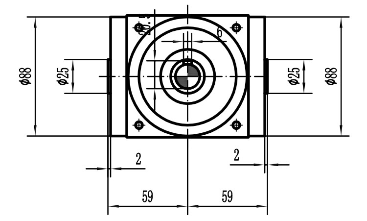 HDA09系列換向器：HDA09-2：1-E外形安裝尺寸圖1