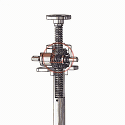 以右側蝸杆爲例，面對著蝸杆時，蝸杆順時針旋轉，絲杆下降；蝸杆逆時針旋轉，絲杆上升。