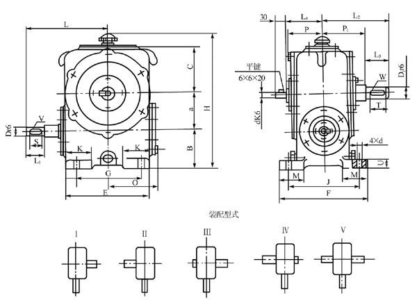 圓柱蝸杆減速器的外形、安裝尺寸及裝配形式
